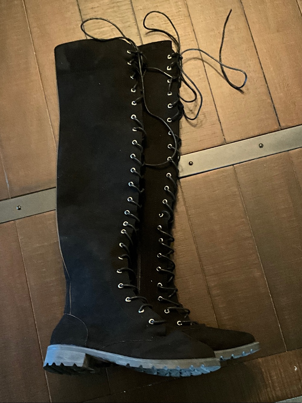 Black Lace-Up Over-the-Knee Women's Boots